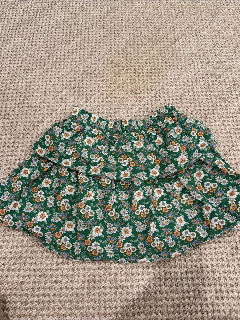 Green Floral Ruffle Mini Skirt